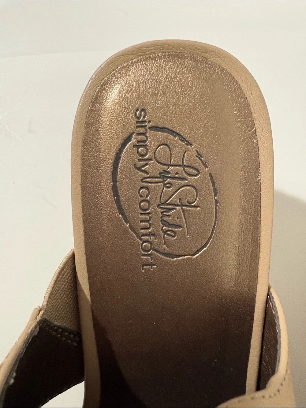 LifeStride Women's Beige Slingback Cork Wedge Sandals
